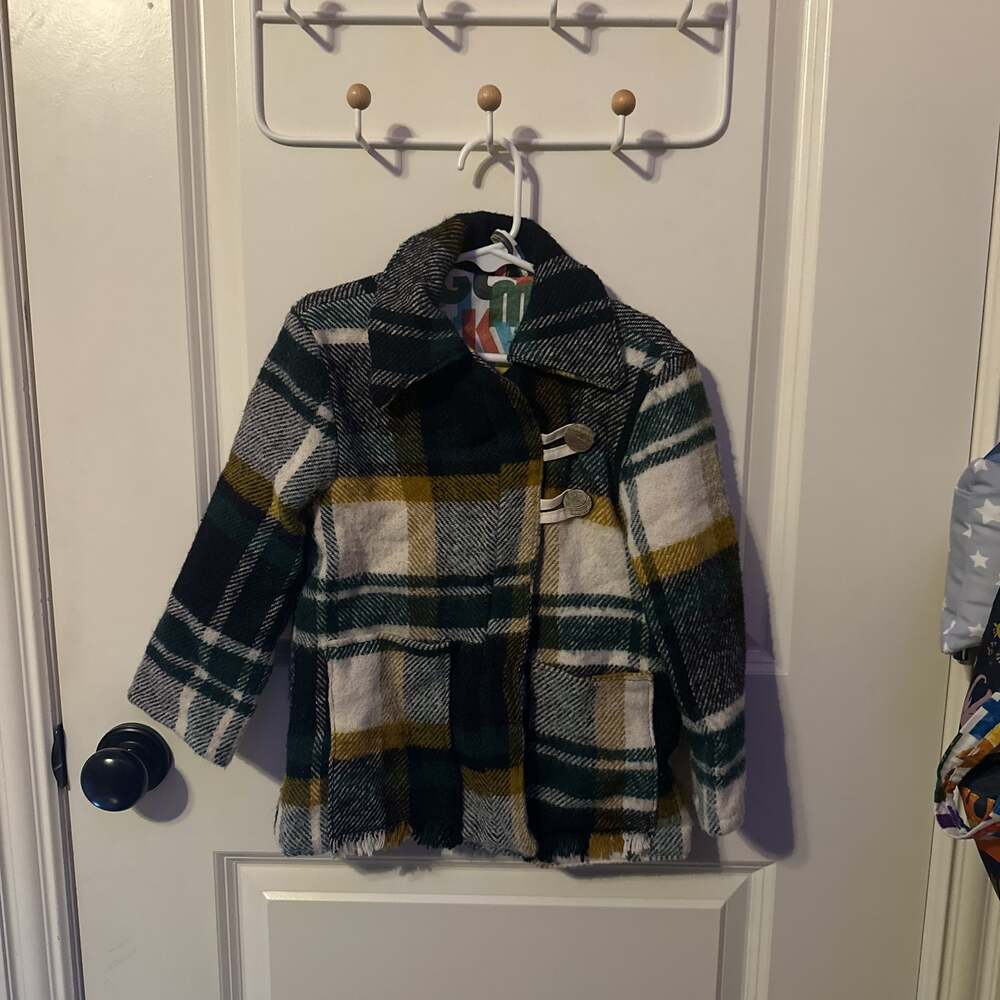 Boys plaid handmade blanket pea coat. Size 3-4T